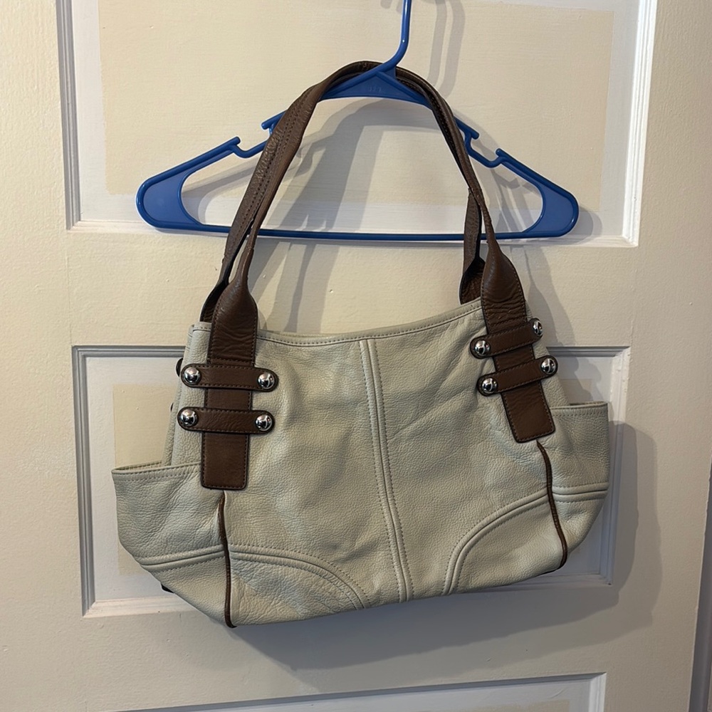 Cream and Brown Leather Tote Bag - Classic Women's Shoulder Bag